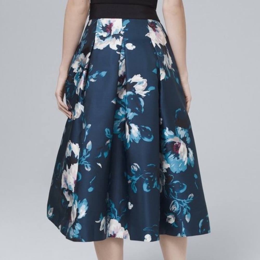 WHBM Blue and Pink Floral Print Full Midi Skirt, 00 - Picture 3 of 7